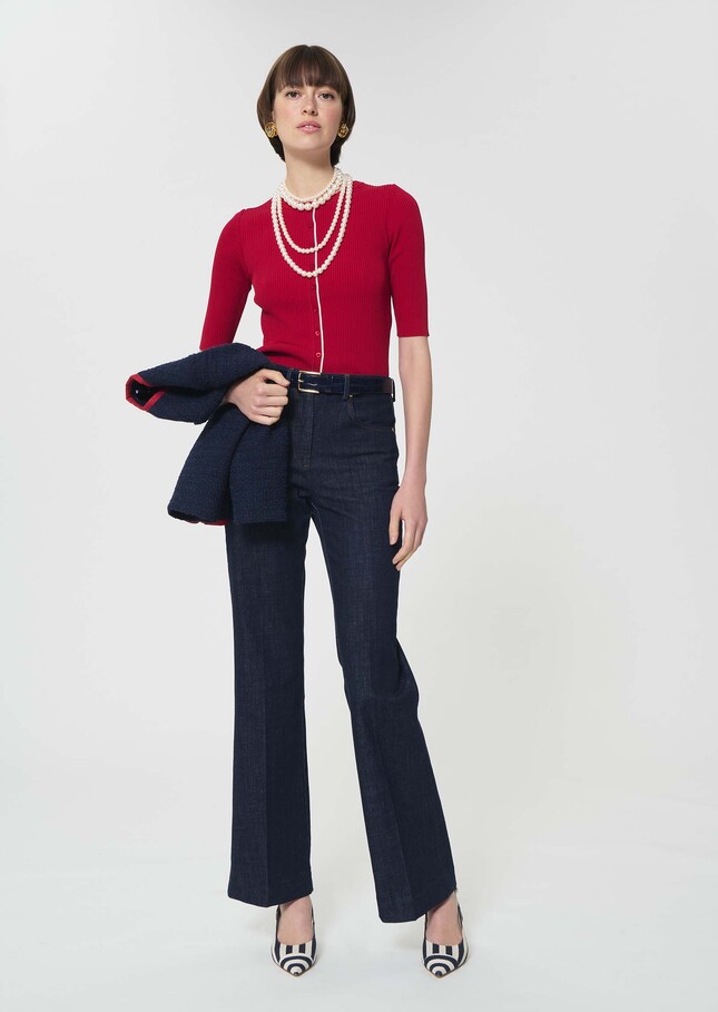 Gipsy Vest red ribbed knit Cerise TARA JARMON UK