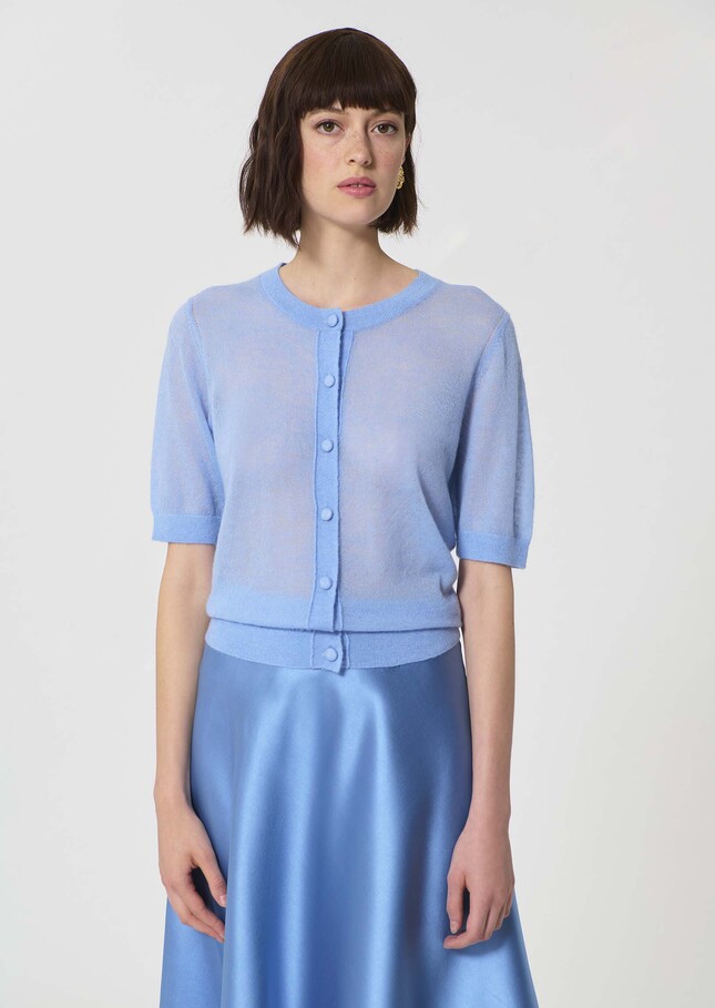 Gillie Vest sky blue in extra fine mohair Horizon TARA JARMON UK