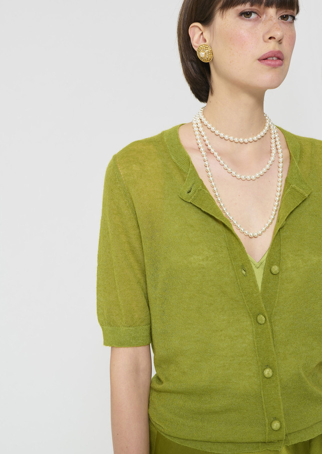 Gillie Vest extra fine green mohair Pomme TARA JARMON UK