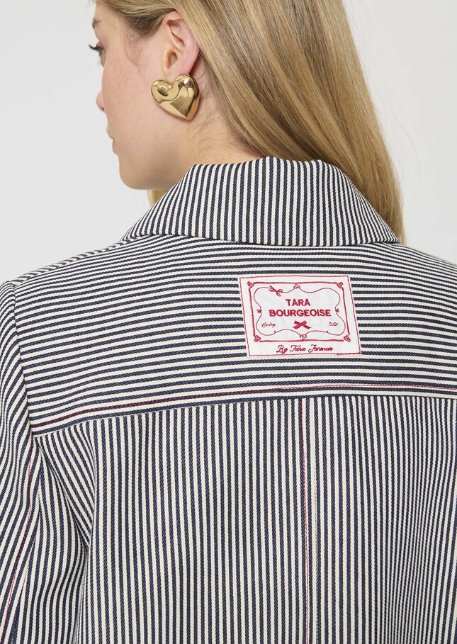 Manoel Coat ecru with cotton stripes Off-white TARA JARMON UK
