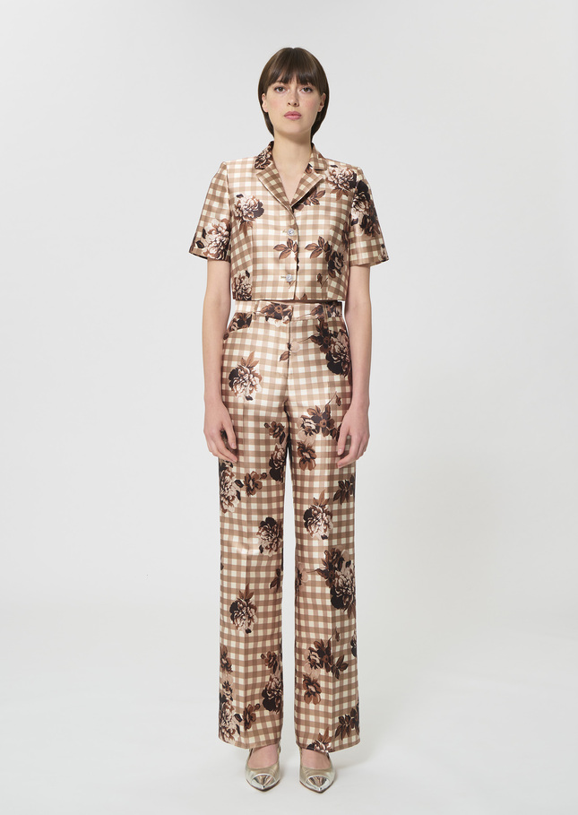 Premier Trousers beige gingham print Beige TARA JARMON UK