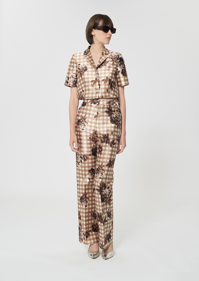 Premier Trousers beige gingham print Beige TARA JARMON UK