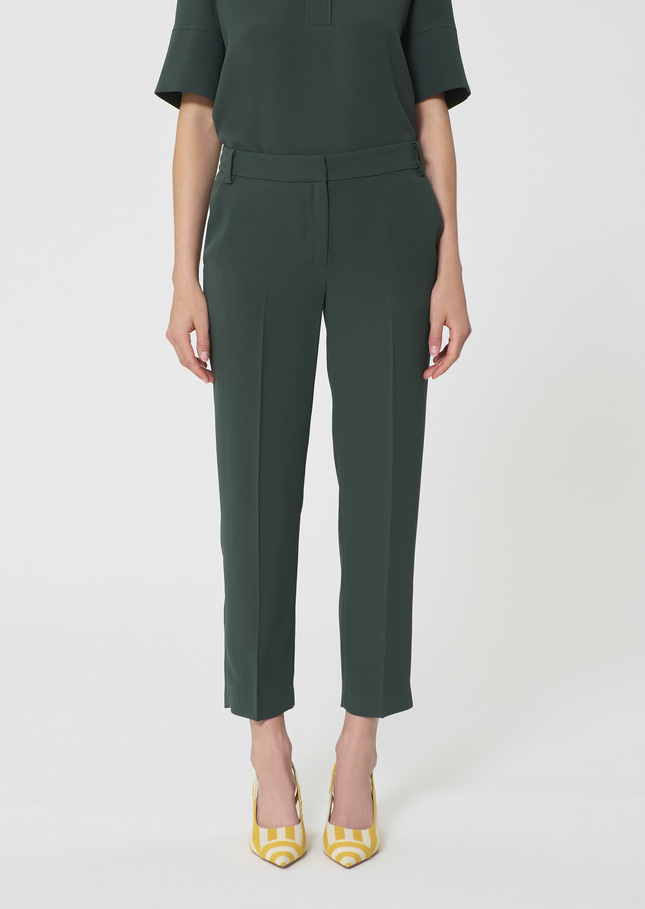 Polo Trousers dark green in fluid crepe Vert anglais TARA JARMON UK