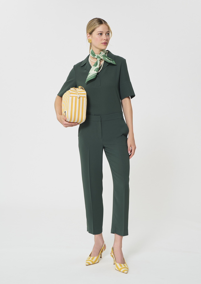 Polo Trousers dark green in fluid crepe Vert anglais TARA JARMON UK