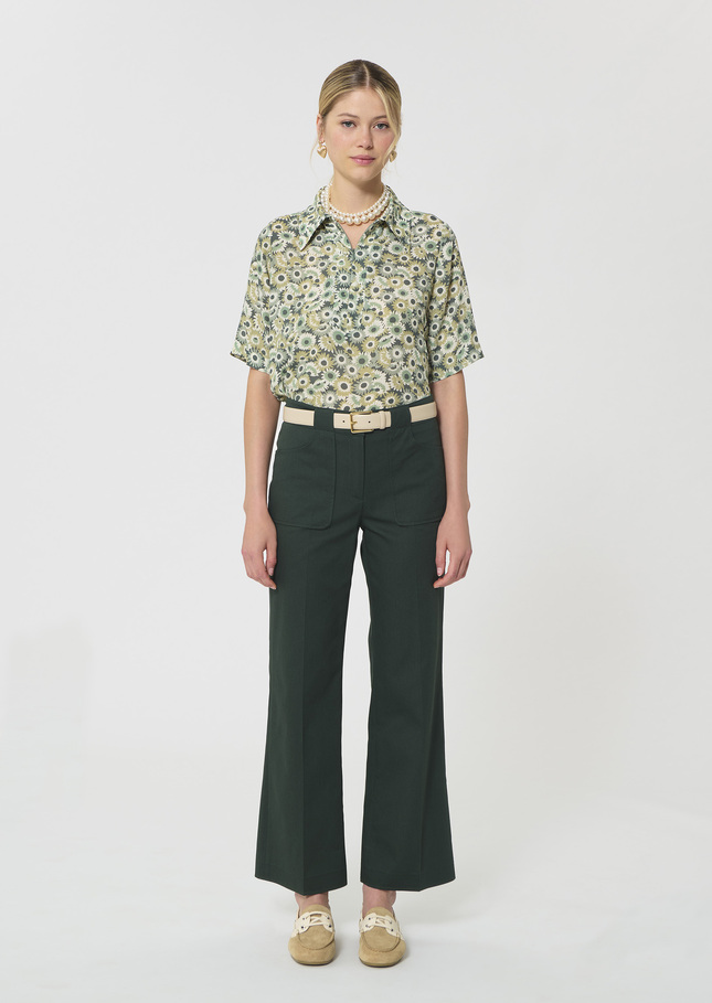 Pierrick trousers dark green cotton gabardine Vert anglais TARA JARMON UK