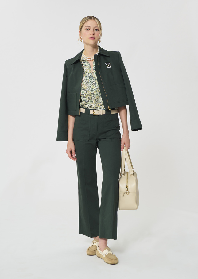 Pierrick trousers dark green cotton gabardine Vert anglais TARA JARMON UK