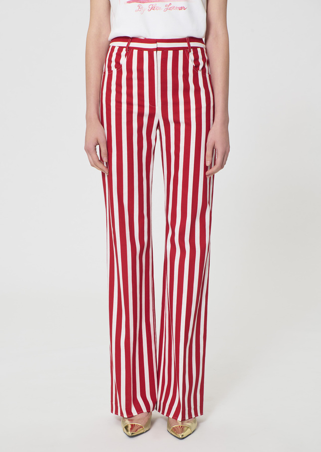 Prosper Trousers red striped linen and cotton Cerise TARA JARMON UK