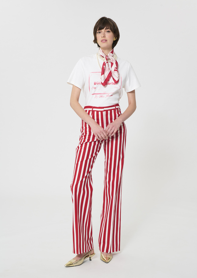 Prosper Trousers red striped linen and cotton Cerise TARA JARMON UK