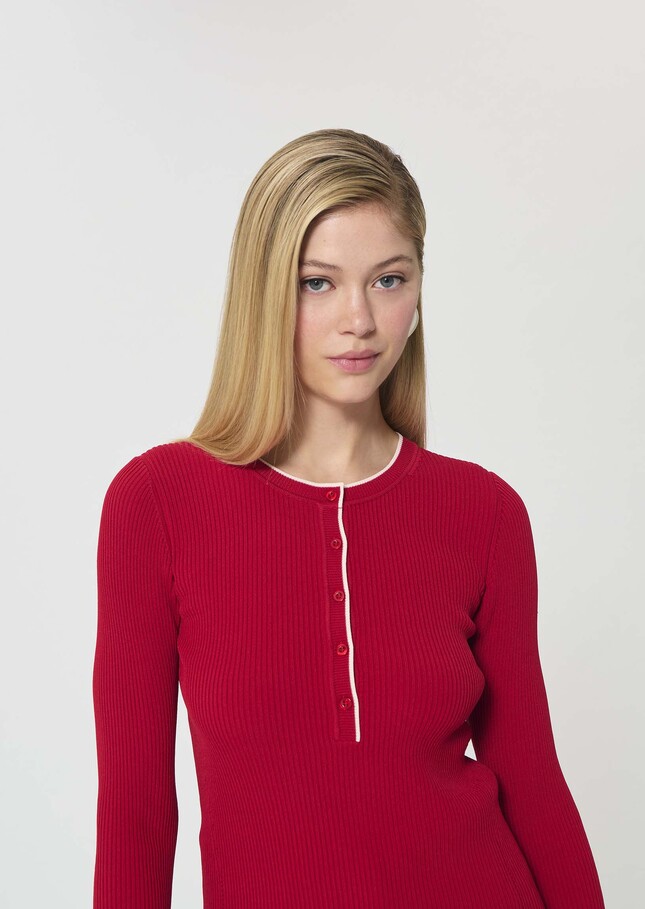 Paulie sweater red ribbed knit Cerise TARA JARMON UK