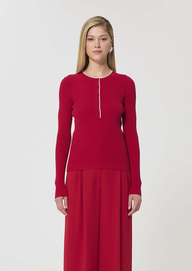 Paulie sweater red ribbed knit Cerise TARA JARMON UK
