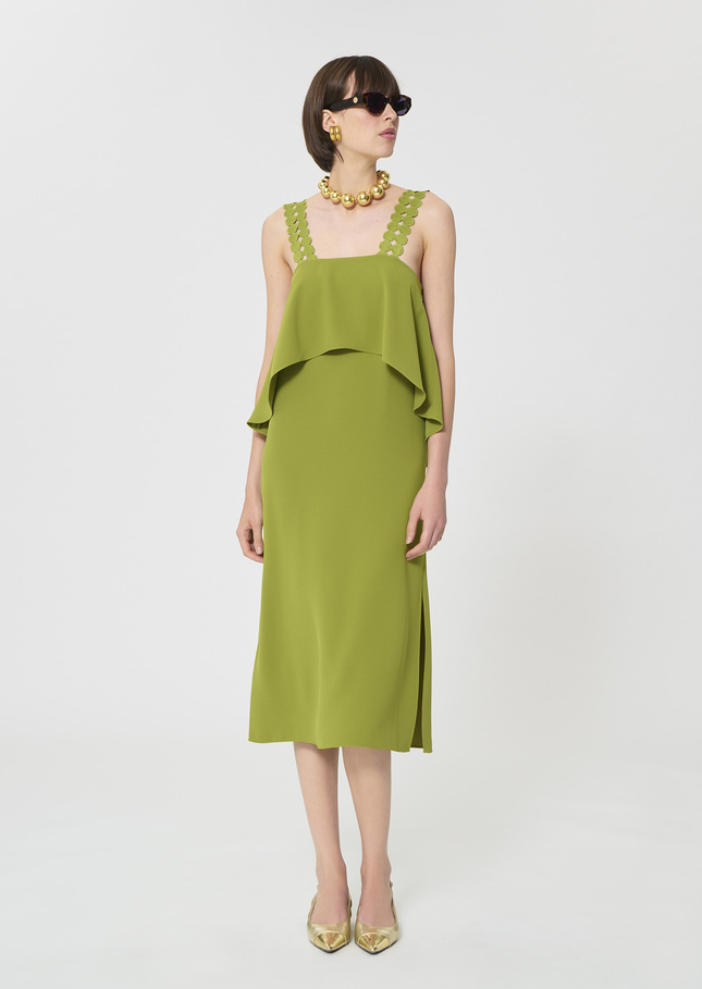 Rochas dress green in fluid crepe Pomme TARA JARMON UK