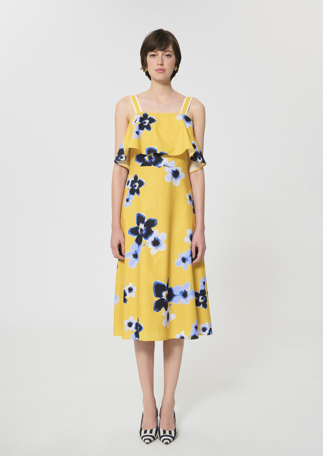 Rosace Dress yellow floral print linen and cotton Mimosa TARA JARMON UK