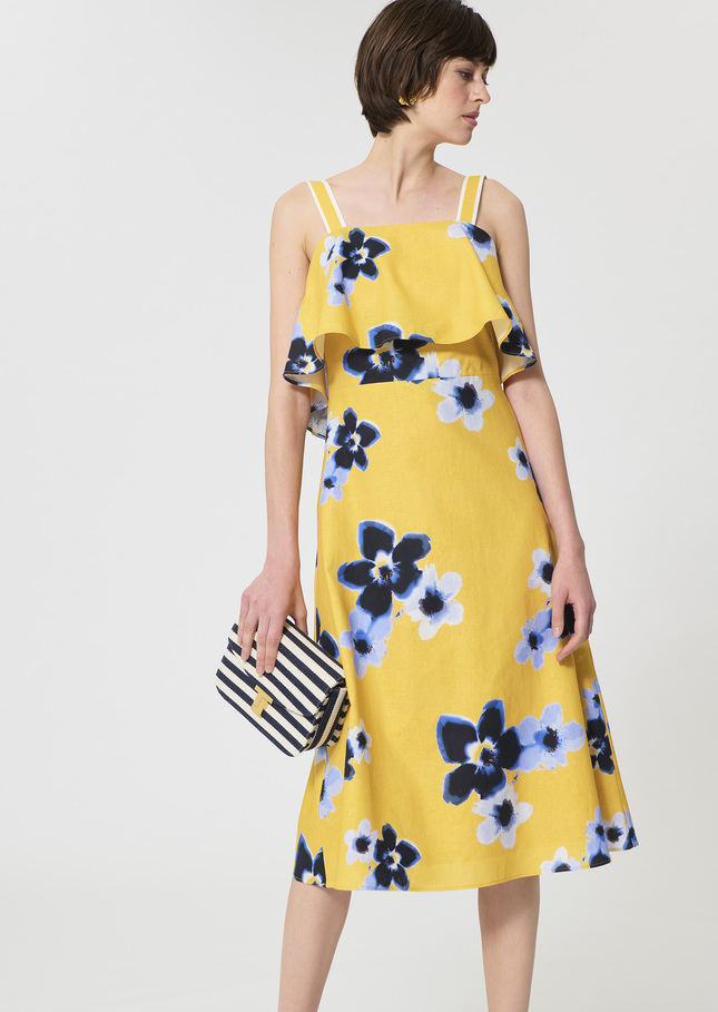 Rosace Dress yellow floral print linen and cotton Mimosa TARA JARMON UK