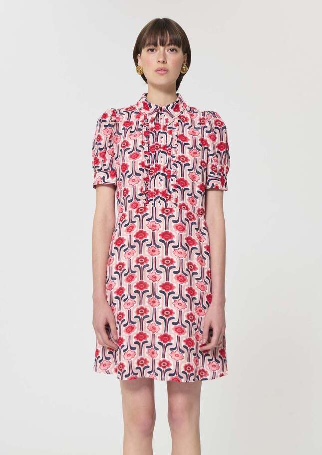Ricci Dress pale pink retro print Blush TARA JARMON UK
