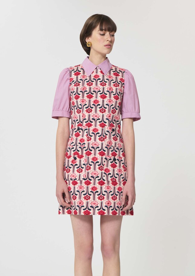 Russel Dress pale pink retro print Blush TARA JARMON UK