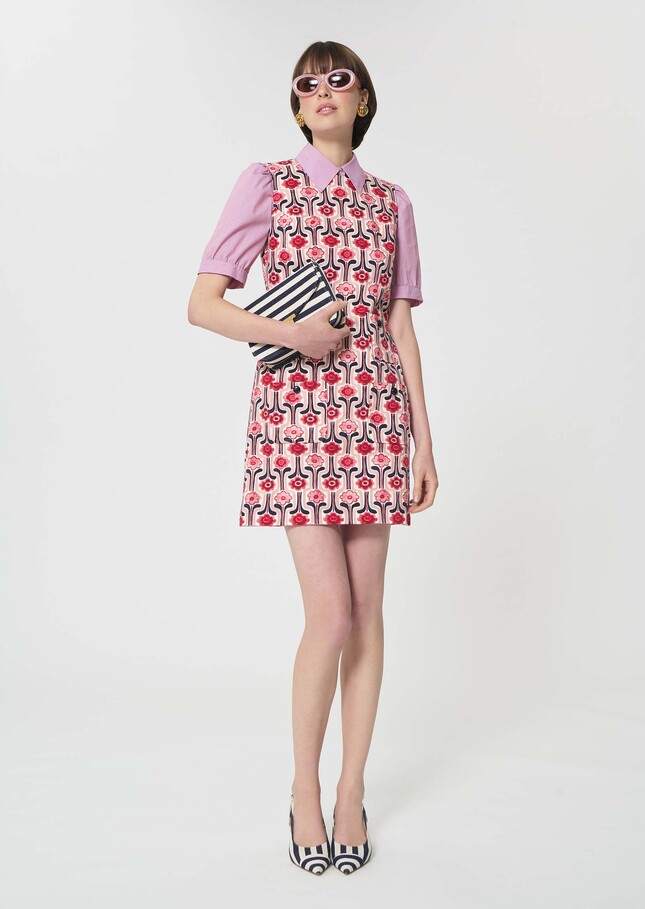 Russel Dress pale pink retro print Blush TARA JARMON UK