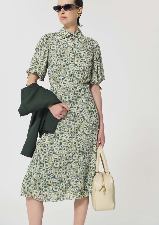 Rachel Dress green floral print Vert anglais TARA JARMON UK