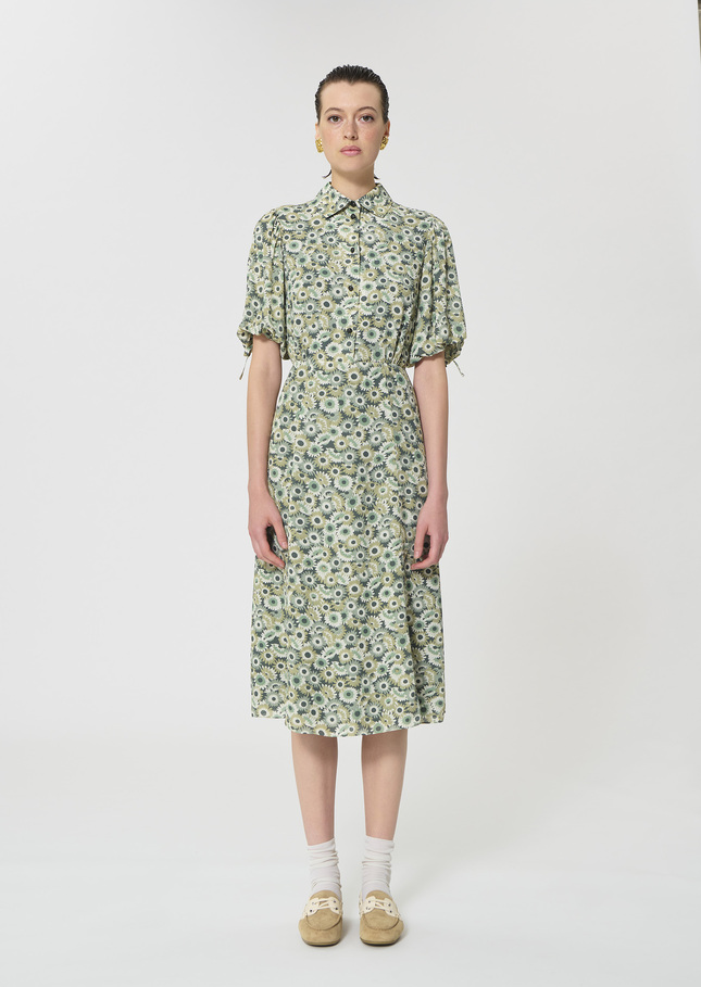 Rachel Dress green floral print Vert anglais TARA JARMON UK