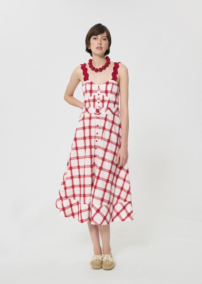 Raquelina dress red checkered cotton Cerise TARA JARMON UK