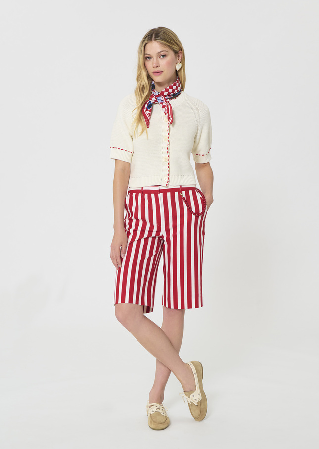 Sasha Shorts red striped linen and cotton Cerise TARA JARMON UK
