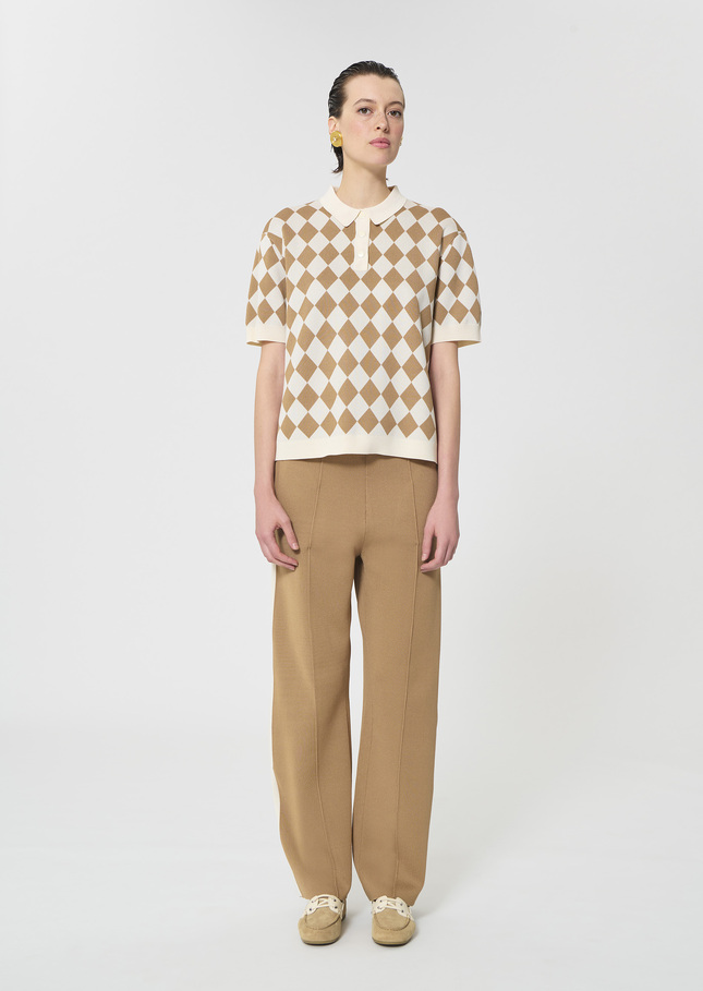 Polo Tomaso beige jacquard Miel TARA JARMON UK