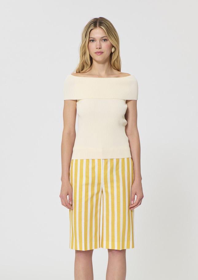 Twist T-shirt ecru ribbed knit Off-white TARA JARMON UK
