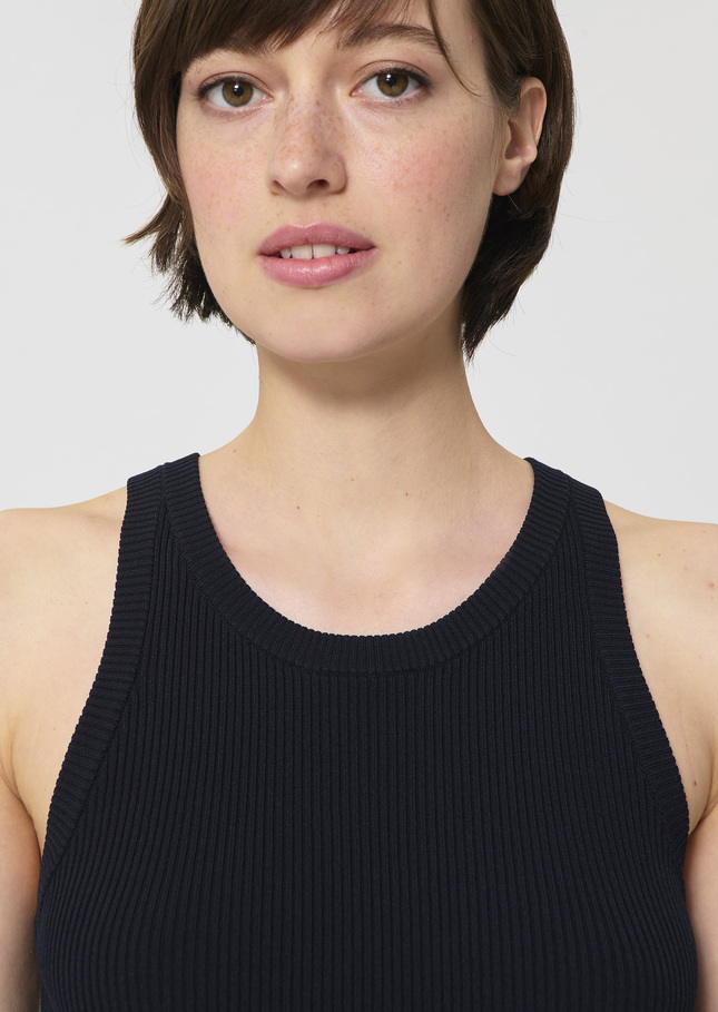 Trish tank top midnight blue ribbed knit Night TARA JARMON UK