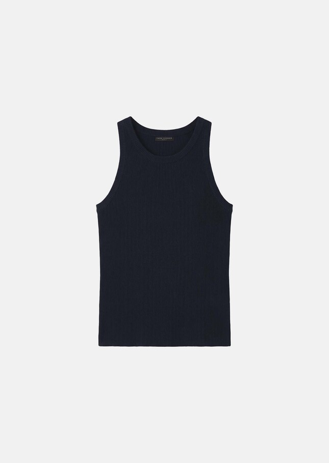 Trish tank top midnight blue ribbed knit Night TARA JARMON UK