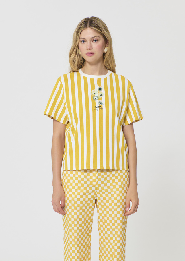 Tarastripe T-shirt yellow striped jersey Mimosa TARA JARMON UK
