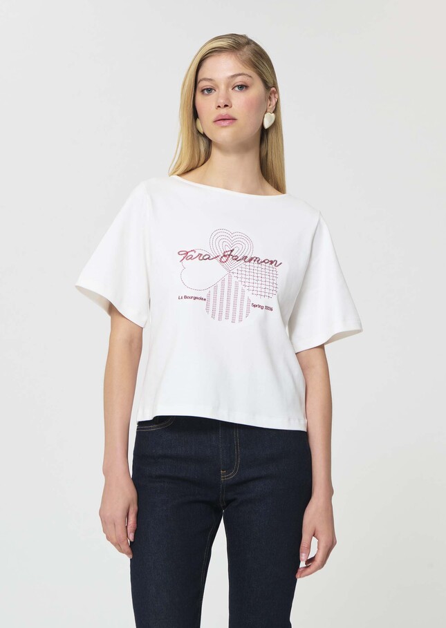 Taraclover T-shirt white embroidered cotton clover White TARA JARMON UK