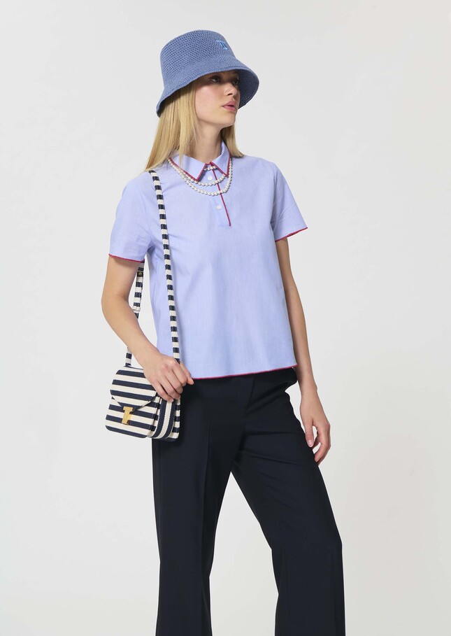 Top Tennis blue with thin cotton stripes Blue TARA JARMON UK
