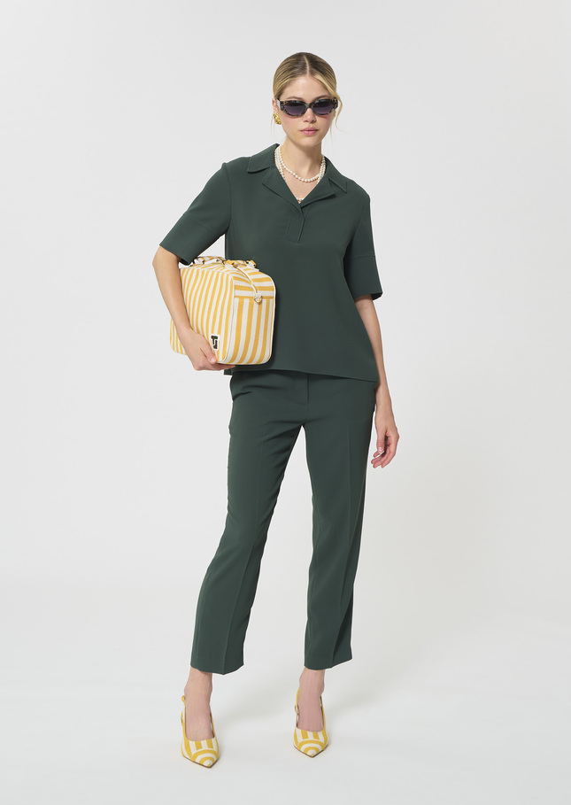 Top Tony dark green in fluid crepe Vert anglais TARA JARMON UK