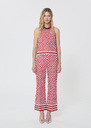 Pietro Pants red checkered pattern linen Cerise TARA JARMON UK