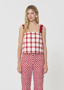 Top Thaddeo red checkered cotton Cerise TARA JARMON UK