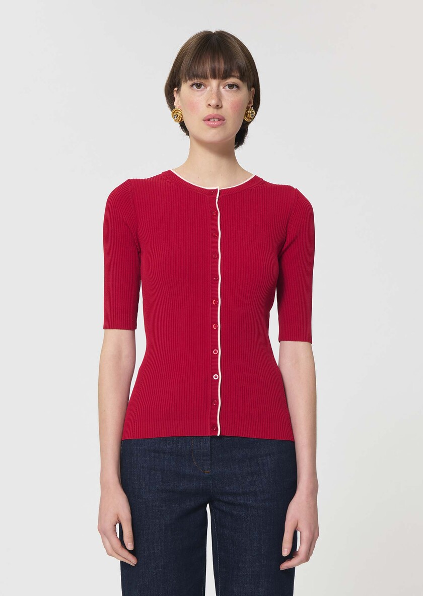 Gipsy Vest red ribbed knit Cerise TARA JARMON UK
