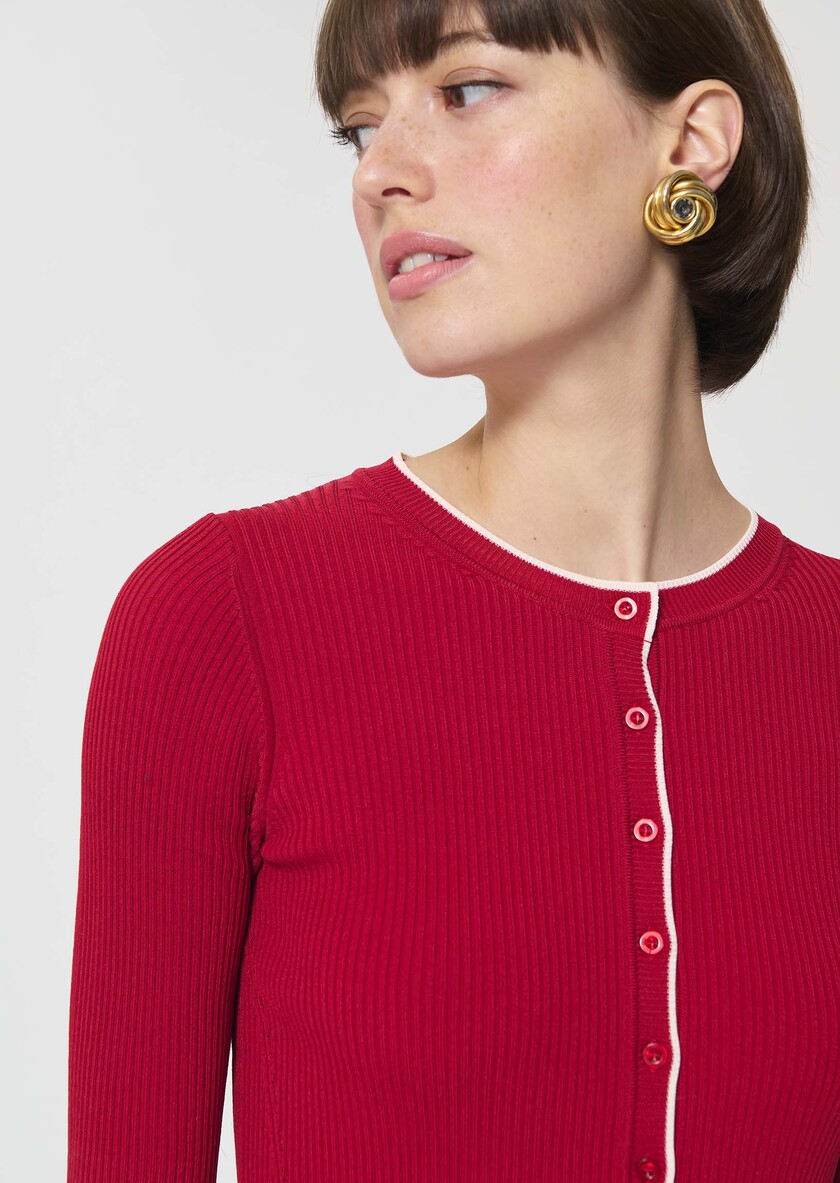 Gipsy Vest red ribbed knit Cerise TARA JARMON UK