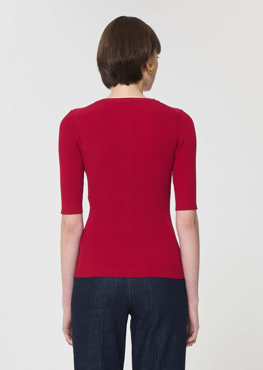 Gipsy Vest red ribbed knit Cerise TARA JARMON UK