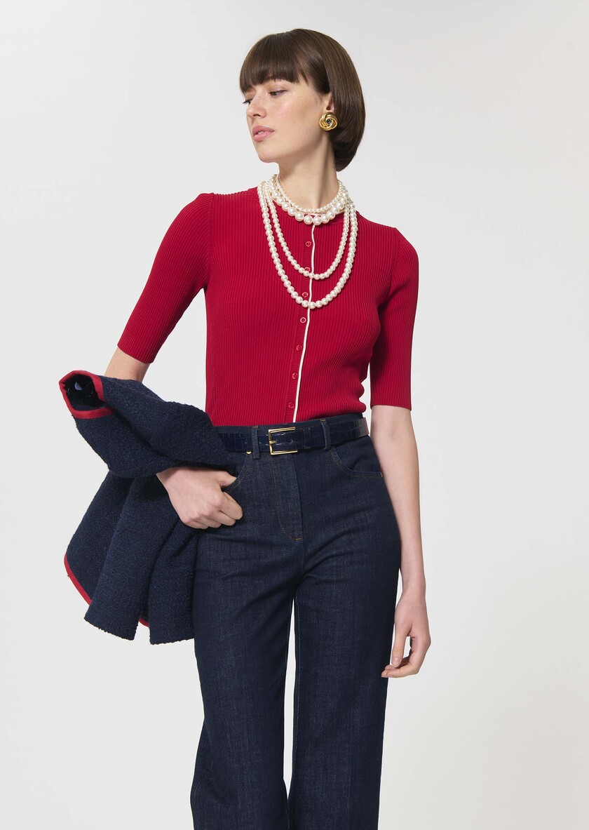 Gipsy Vest red ribbed knit Cerise TARA JARMON UK