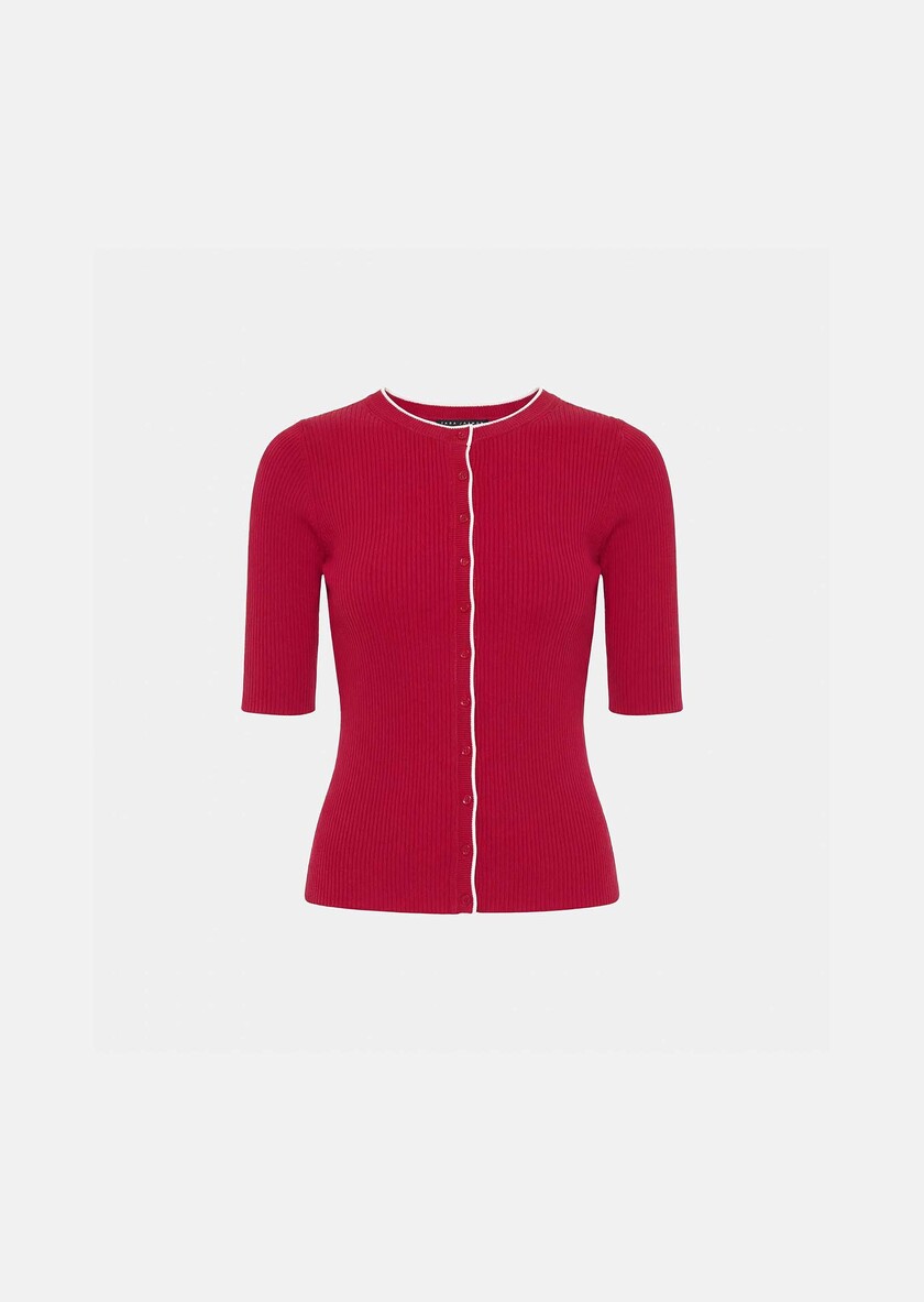 Gipsy Vest red ribbed knit Cerise TARA JARMON UK