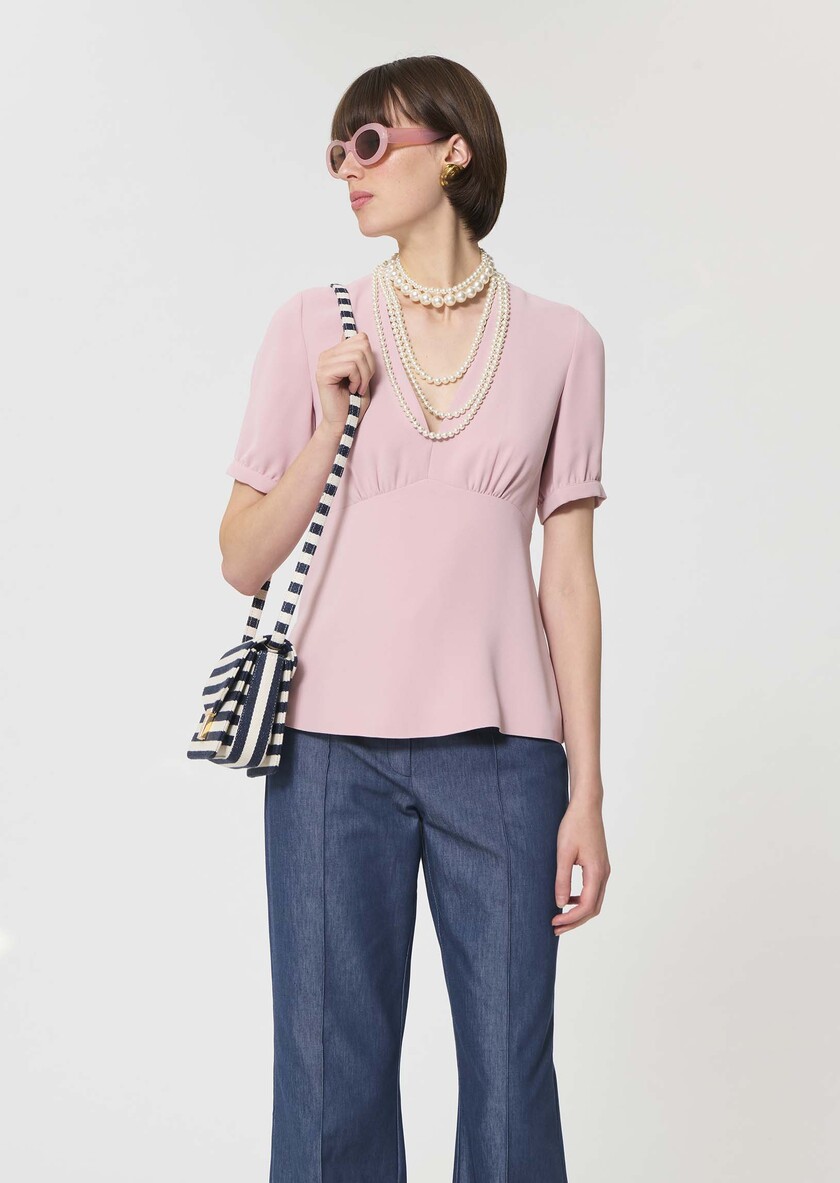 Top Tessa pale pink in fluid crepe Blush TARA JARMON UK