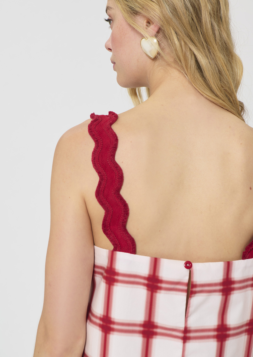 Top Thaddeo red checkered cotton Cerise TARA JARMON UK