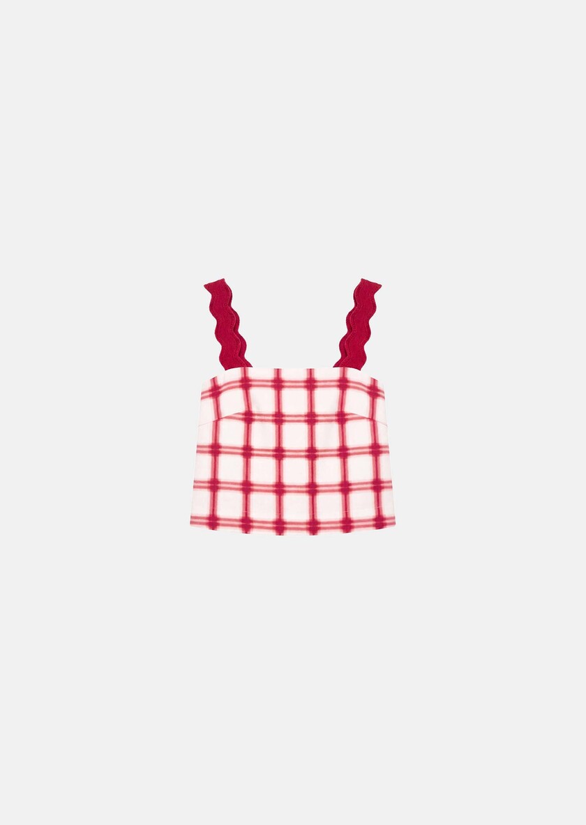 Top Thaddeo red checkered cotton Cerise TARA JARMON UK