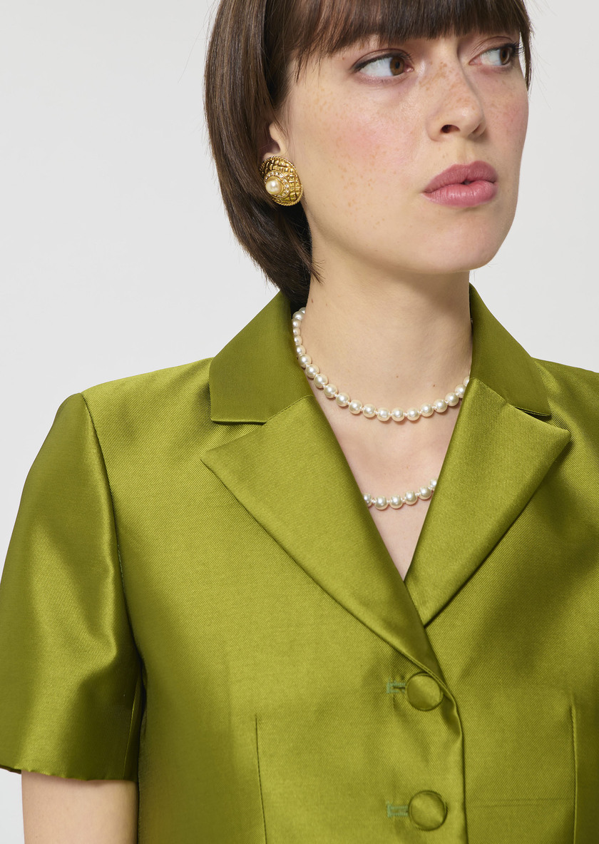 Victoire Jacket green duchess satin Anis TARA JARMON UK