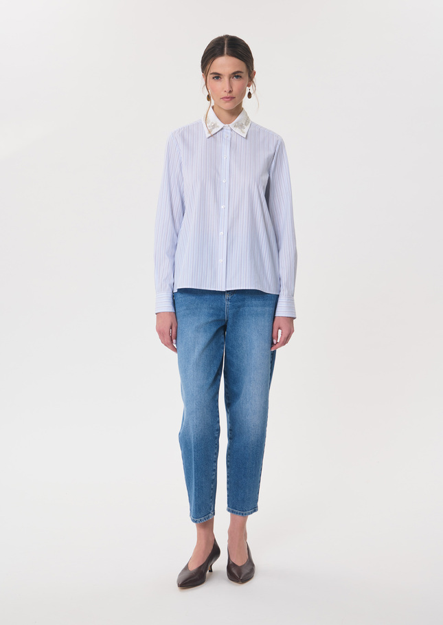 Carmen shirt sky blue and white striped White TARA JARMON UK