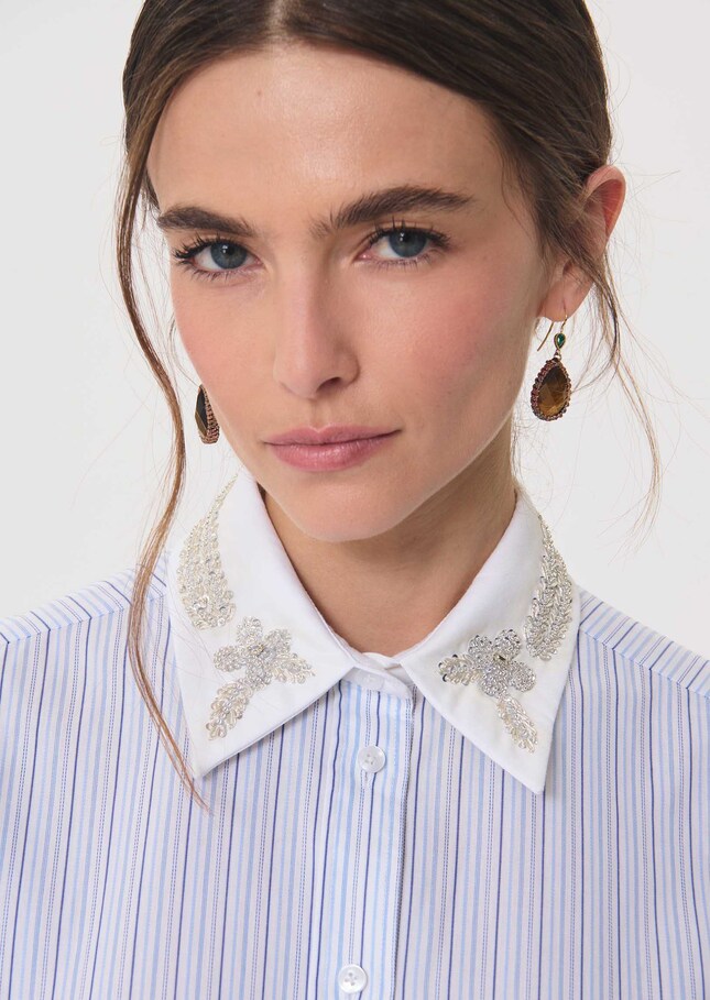 Carmen shirt sky blue and white striped White TARA JARMON UK
