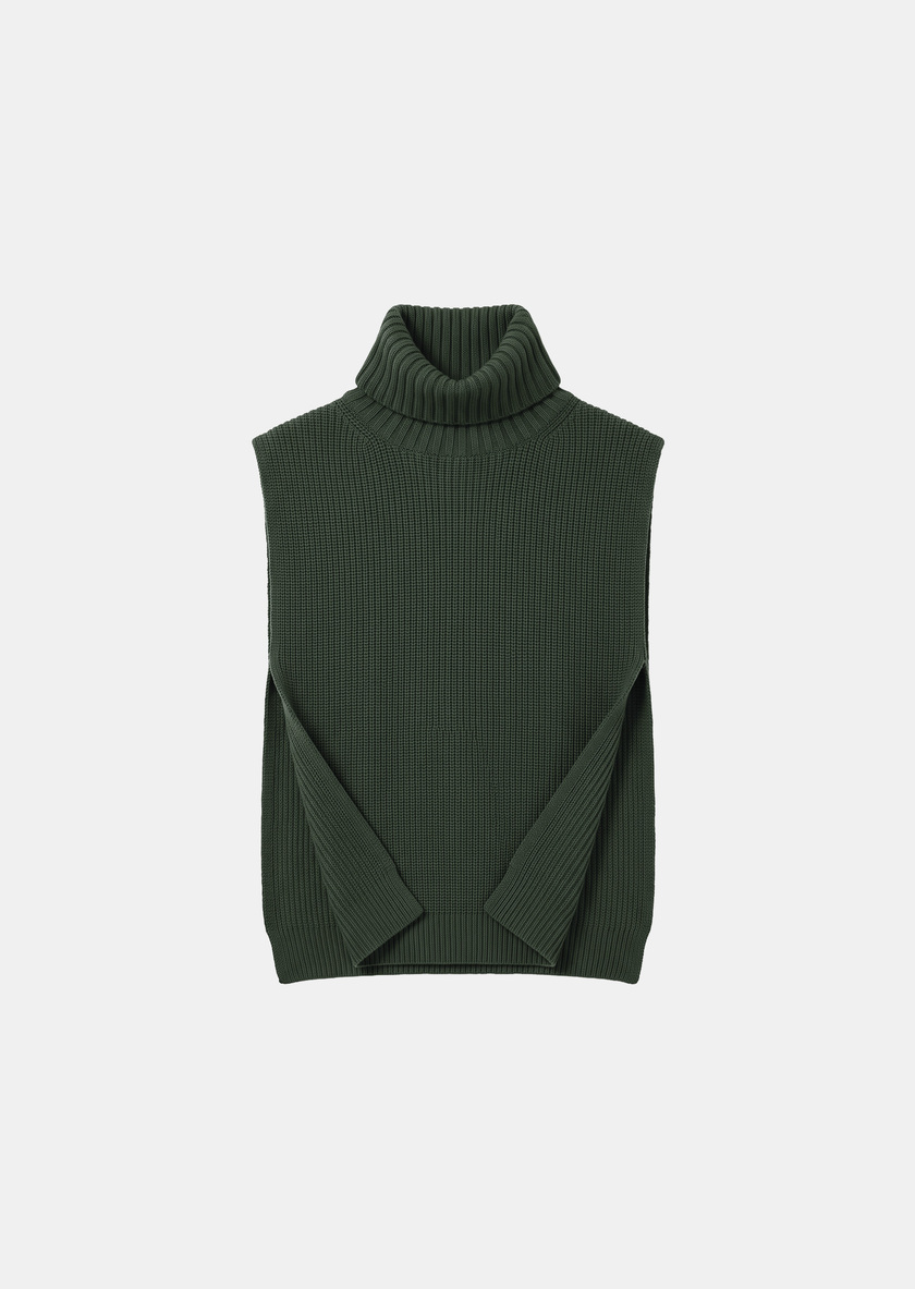 Angèle's Breastplate thyme in roll-neck knit Thym TARA JARMON UK