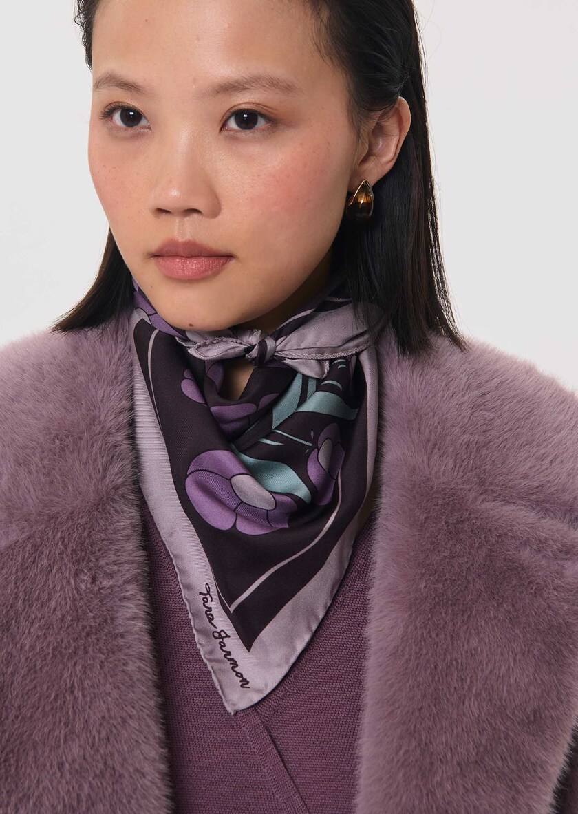Elena scarf purple floral print square Fig TARA JARMON UK