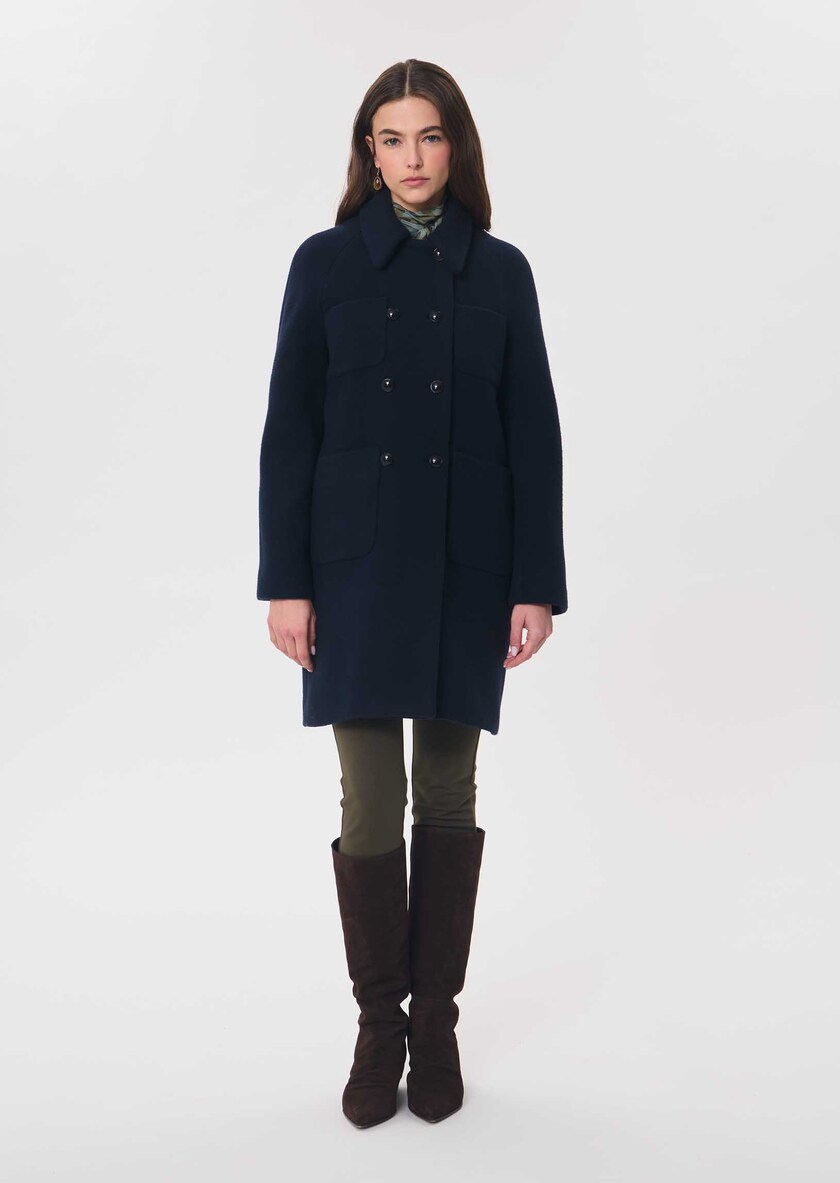 Maryline coat navy blue with patch pockets Night TARA JARMON UK