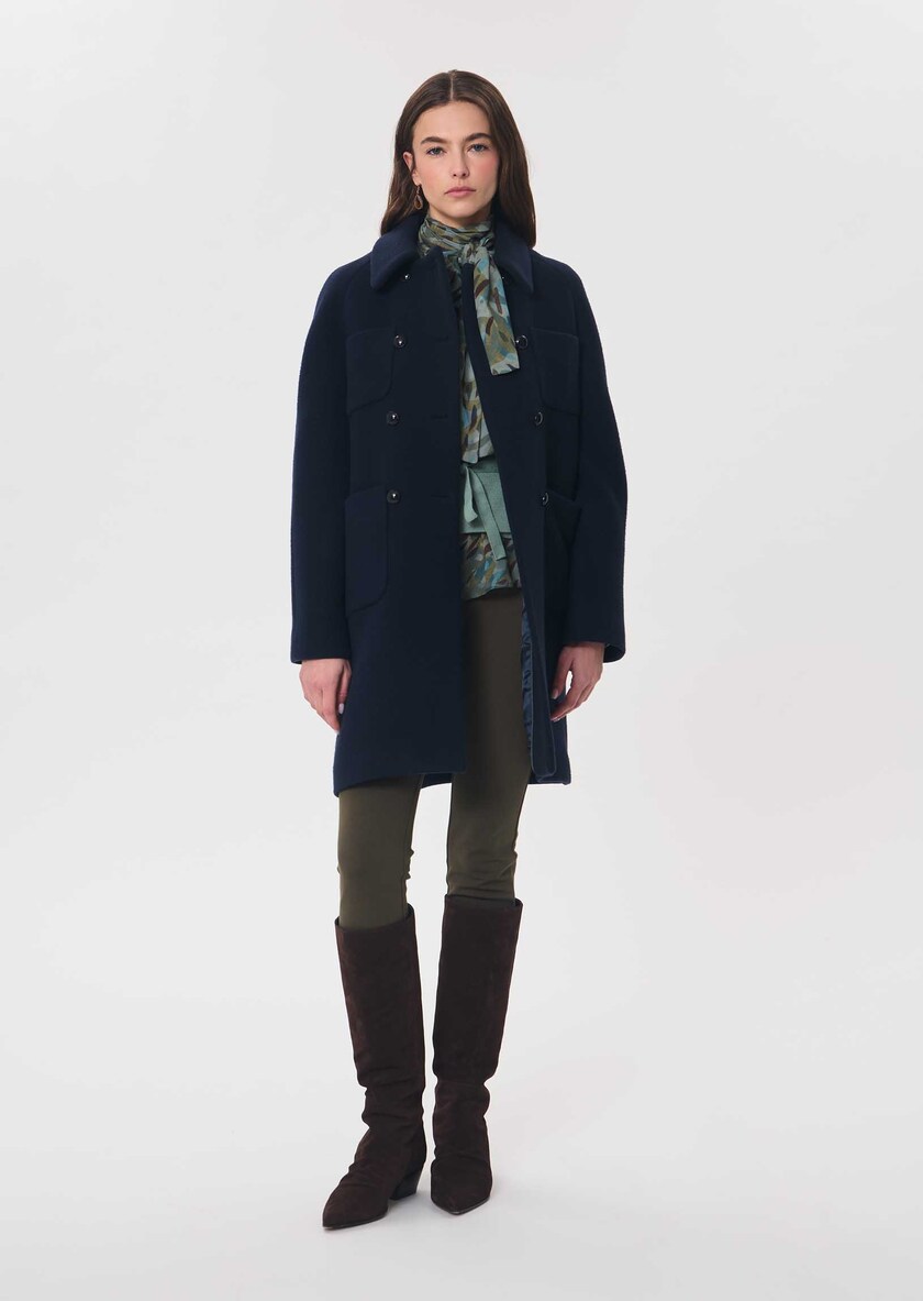 Maryline coat navy blue with patch pockets Night TARA JARMON UK