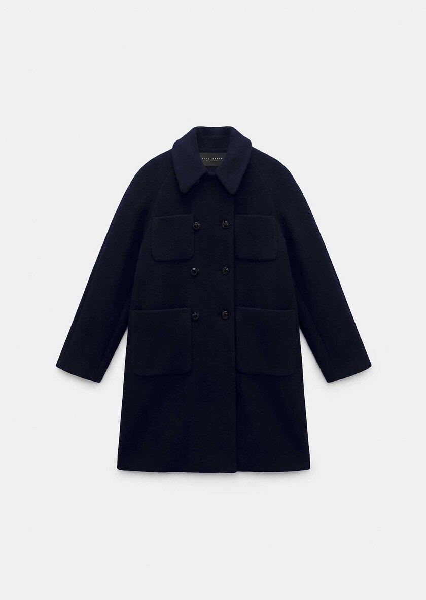 Maryline coat navy blue with patch pockets Night TARA JARMON UK